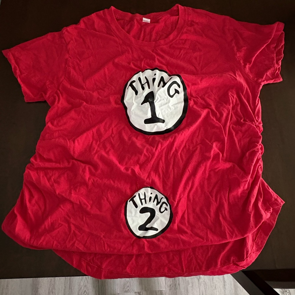 Red Maternity Shirt with Thing 1 and Thing 2 Design